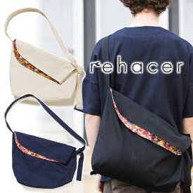 rehacer Flower Zuda Bag Made in Japan フラワーズタバッグ 花柄 頭陀袋 ショルダーバッグ 斜め掛けバッグ 鞄 サコッシュ リバーシブル A4サイズ収納可 メンズ レディース 男女兼用 ブラック ネイビー ホワイト