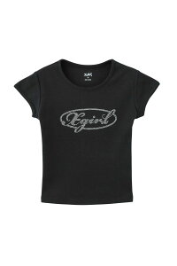 ���������g�b�v�X X-girl �G�b�N�X�K�[�� RHINESTONE OVAL CURSIVE LOGO S/S BABY TEE / �u���b�N �ԕi�����s��