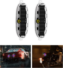 【時間限定！ ポイント10倍！】 2個セット ミニ ソーラー 警告灯 ソーラー ストロボライト 平型 高輝度 振動センサー 点滅ランプ 非常信号灯 車 イルミネーション 防水 衝突防止 ストロボ 警告灯 バイクライト 補助灯 配線なし 車用ledライト アクセサリー