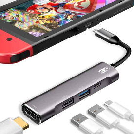 3XI Type C ハブ 4in1 USB C 4K HDMI出力 PD 充電対応 USB3.0 USB2.0 多機能アダプターサポート Switch OLED(Nintendo Switch 有機ELモデル)/Nintendo Switch/Samsung Dex Mode/MacBook /MacBook Pro/MacBook Air/iPad Pro /ChromeBook/Huawei Mate