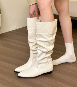 柔らか 痛くない 履きやすい 美脚見せ ローヒール ミドルブーツ ストレッチブーツ くしゅくしゅブーツ レディース ロングブーツ