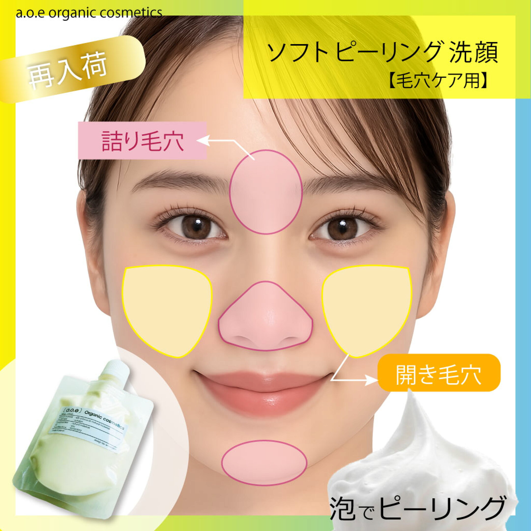 詰り毛穴、開き毛穴に、ピーリング洗顔