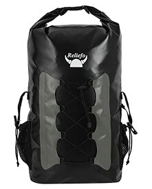 色：グレー (Reliefo) 大型 完全 防水 リュック 大容量 40L スポーツ バッグ サック ロールトップ キャンプ waterproof backpack 内ポケット付き