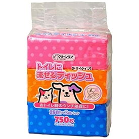 クリーンワン トイレに流せるティッシュ ペット用 ドライタイプ (250枚*3p)*2個 (まとめ買い)