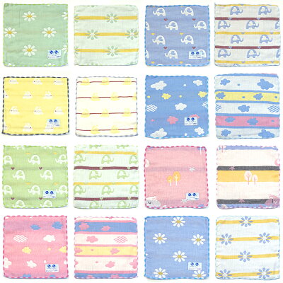 【テンダイ楽天市場店】6重ガーゼジャガードハンカチ15枚組25x25cmおまかせ柄|タオルたおるハンカチはんかち綿コットン吸水ふんわり柔らかやわらか六重ガーゼベビー模様柄アソートバラエティパックセット汗拭き汗ふき
