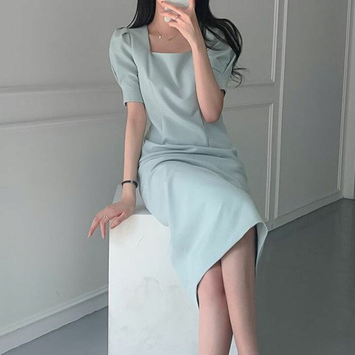 楽天市場 お呼ばれ ワンピース 韓国 安い おしゃれ 即納 きれいめ ロング 白 パーティードレス 結婚式 二次会 可愛い プチプラ 半袖 タイト シンプル エレガント 10代 代 30代 S M L 海外 フェミニン デート 水色 女子会 婚活 人気 Pots