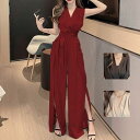 パーティードレス かっこいい パンツドレス 韓国 赤 ドレス 30代 個性的 おしゃれ 安い スリット 20代 ノースリーブ 即納 黒 細 見え セクシー お呼ばれ ウエストリボン プチプラ ロング 結婚式 ブラック レッド 二次会 謝恩会