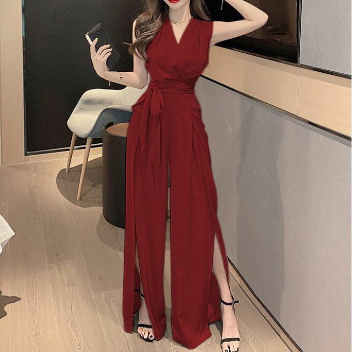 楽天市場】パーティードレス かっこいい パンツドレス 韓国 赤 ドレス  
