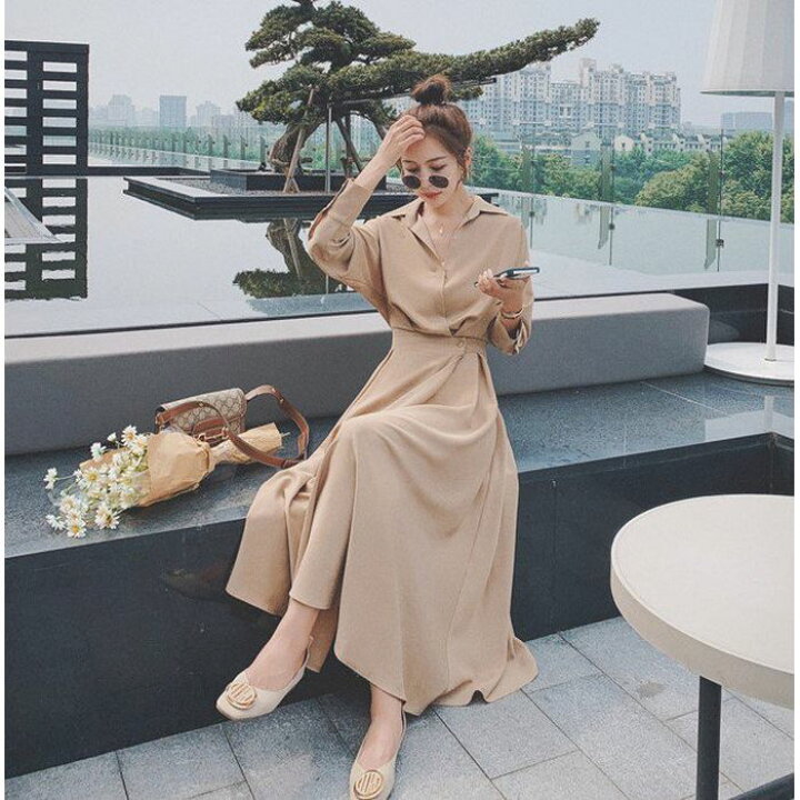 楽天市場 ワンピース 韓国 即納 ロング フォーマル 通勤 オフィス ピンク プチプラ お呼ばれ おしゃれ きれいめ 安い 長袖 かわいい 10代 代 30代 S M L Xl 人気 デート カジュアル 可愛い 海外 襟付き シャツワンピース マキシ丈 Pots