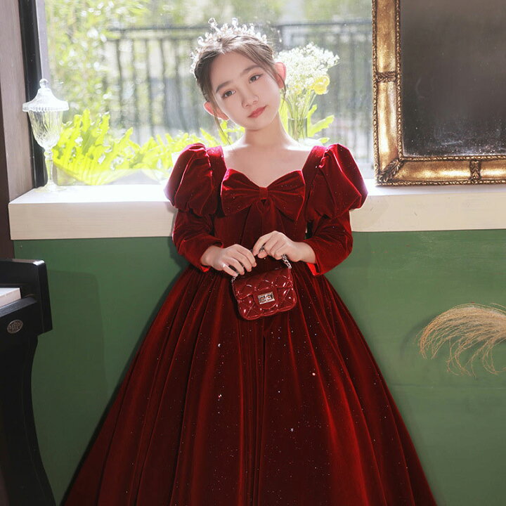 楽天市場】子供ドレス ワイン赤 ベロア ベルベット オシャレ 女児 
