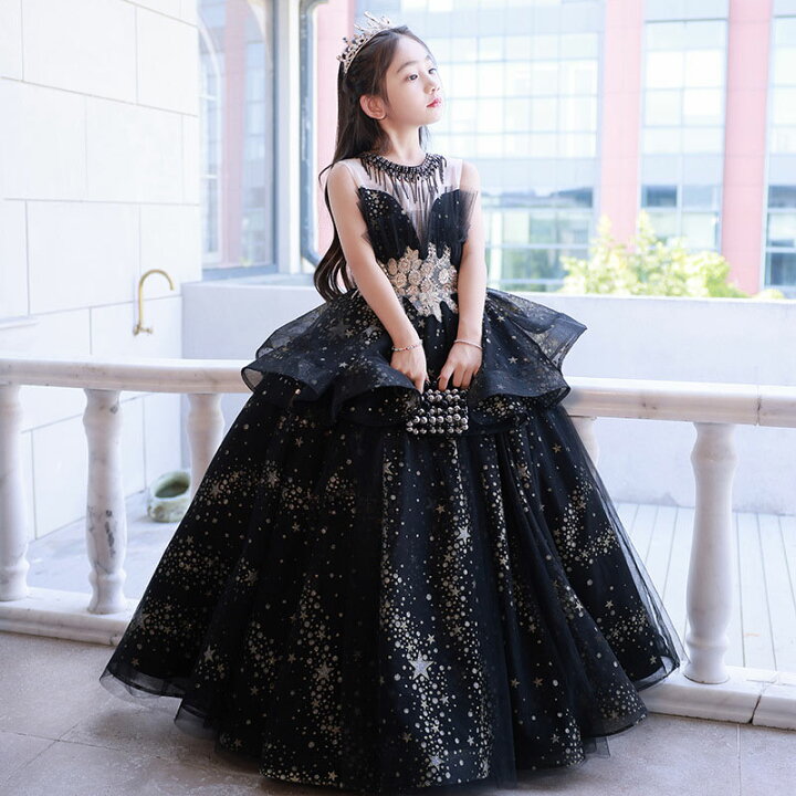 楽天市場】子供ドレス 黒 ピアノ発表会ドレス ロングドレス ブラック  