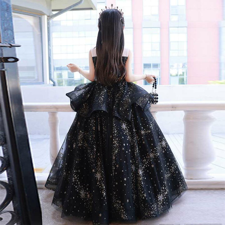 楽天市場】子供ドレス 黒 ピアノ発表会ドレス ロングドレス ブラック 