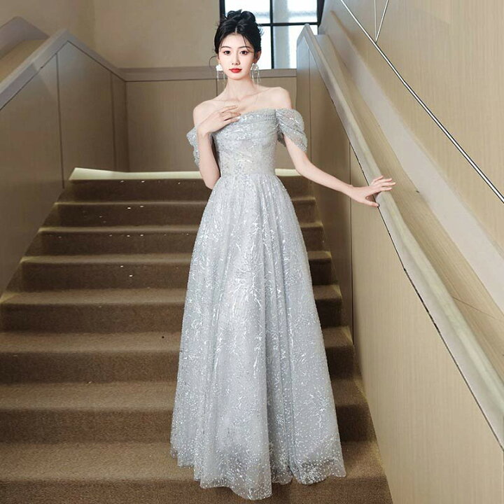 楽天市場】イブニングドレス ロングドレス シルバー キラキラ ドレス 