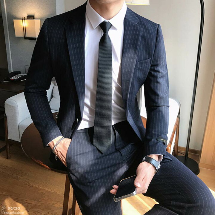 楽天市場】メンズスーツ 上品 ジャケット+ズボン スリムスーツ 