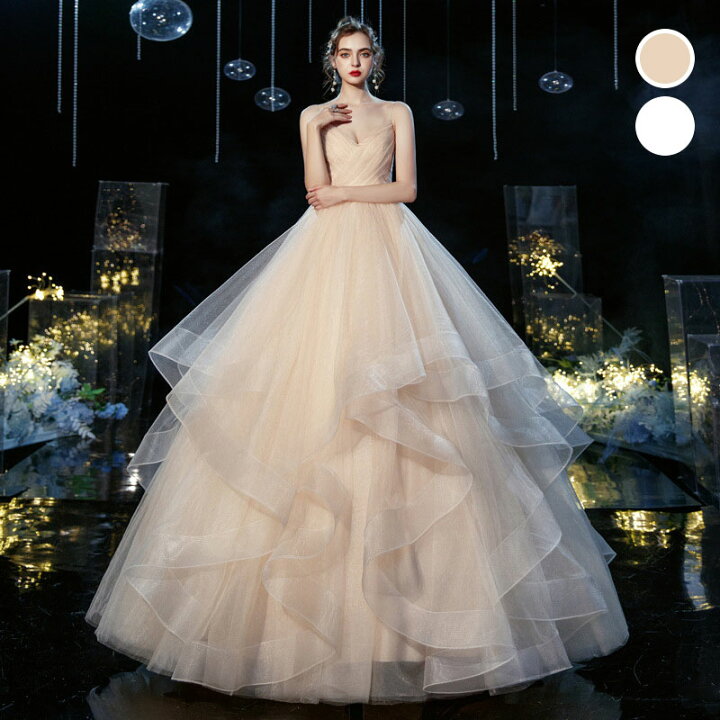 楽天市場】ウェディングドレス オフショルダー シャンパン色 ホワイト  