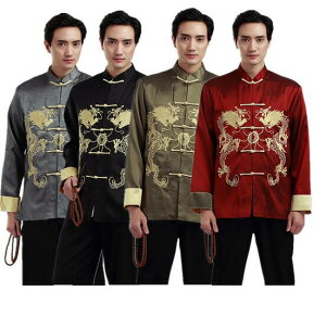 龍柄長袖ジャケット チャイナ風ジャケット カンフー服 武術服 中国拳法服 スポーツ中華服 太極拳服 太極 立て襟 メンズ 4色