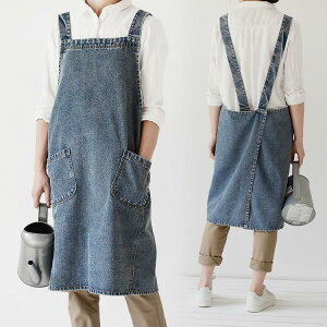 可愛 かわいい おしゃれ 美容師 美術 ロング丈 北欧 デニムエプロン 作業用 メンズ レディース かぶるだけ エプロン デニム生地