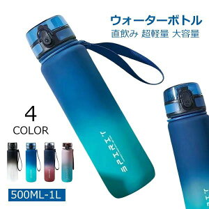 500ML-1L 水筒 おしゃれ 軽量 ジム ウォーターボトル BPAフリー タイムマーカー 1リットル 洗いやすい 目盛り 水筒 直 1リットル