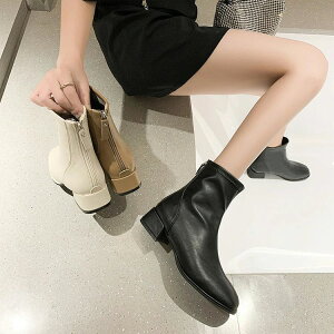 フルジップブー スクエアトゥ ストレッチ 黒 ブラック ローヒール 歩きやすい 足が疲れない 冬 秋 春 レディース ショートブーツ