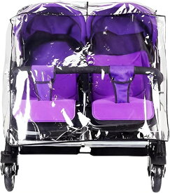 二人乗りベビーカー用レインカバー 横型ツイン 透明 軽量 防寒 レインカバー (透明)