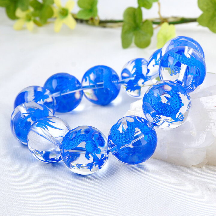 楽天市場】4月誕生石 運勢開闢 手彫り 藍龍 水晶 18mm ブレスレット 
