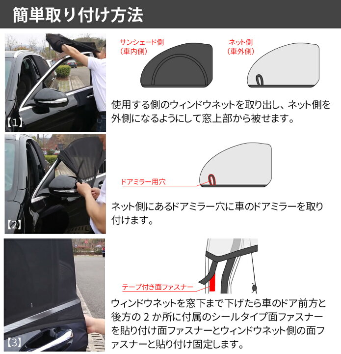 楽天市場】簡単着脱 車用ウィンドウネット フロント用 左右2枚セット 