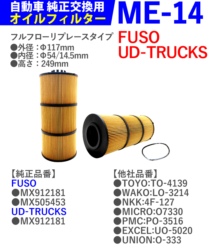 楽天市場】【10個セット】オイルフィルター ME-14 FUSO UD TRUCKS