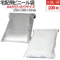 宅配ビニール袋 100枚 A4 巾250×高さ340＋フタ50mm 厚み60ミクロン 梱包 袋 宅配袋 透けない テープ付き…