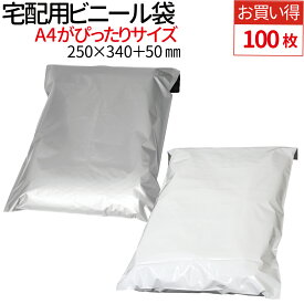 【8/4～8/11 エントリーでポイント10倍】 宅配ビニール袋 100枚 A4 巾250×高さ340＋フタ50mm 厚み60ミクロン 梱包 袋 宅配袋 透けない テープ付き 宅配用ビニール袋 ネコポス ビニール袋 梱包材 宅配ビニール 宅配袋 ビニール 梱包袋 宅配 ポリ袋 クリックポスト