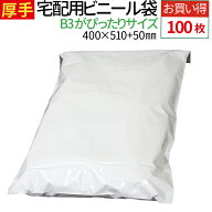 楽天1位 宅配ビニール袋 100枚 大きいサイズ 厚手 B3 に近いサイズ 透けない テープ付き ホワイト 巾400…