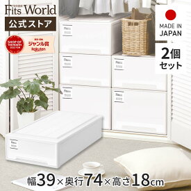 【送料無料】フィッツケース モノ スリム 2個セットfits 衣装ケース 収納ケース 収納ボックス 奥行74 幅39 ホワイト 白 おしゃれ 衣類 天馬 公式 公式店 日本製