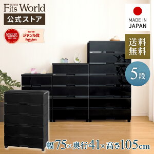 ◇15%OFFクーポン!10/30 0:00〜23:59◇チェスト 衣装ケース 収納ケース 収納ボックス 衣類収納 フィッツプラス プレミアム FP7505 プレミアムブラック 引き出し 5段 幅75 高さ105cm 収納 脱衣所 リビ