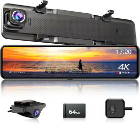 JADO ドライブレコーダー ミラー型 4K ドラレコ 後カメラズーム機能 2160P 12インチ 前後カメラ Type-C 夜間撮影 HDR/WDR搭載 駐車監視 170° 超広角 上下画像+左右画像逆転可 デフォルトの表示モード設定可 64Gメモリーカード付き 地デジTVノイズ対策 LED信号機対応 G850+