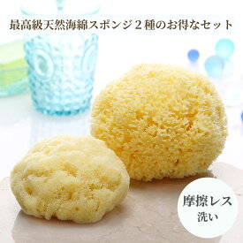 「最高級・海綿スポンジ 2種の限定セット」 海綿スポンジ 海綿 ボディ 天然 摩擦レス ボディスポンジ 大 高級 スポンジ ボディースポンジ 地中海産 イタリア 天然海綿スポンジ