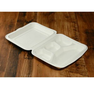 送料無料 100枚パック モールド容器 DKP-8 仕切り有り(サイズ 本体220×197×高さ28mm/18mm)フタを閉じた時の高さ46mm 紙 弁当 サラダ カフェ おしゃれ エコ 業務用 使い捨て テイクアウト