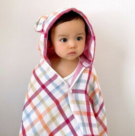 Kontex デュオ　フード付き　バスタオル　子供用　可愛い　プレゼントにオススメ　ギフト　チェック柄　お風呂アイテム　キッズ
