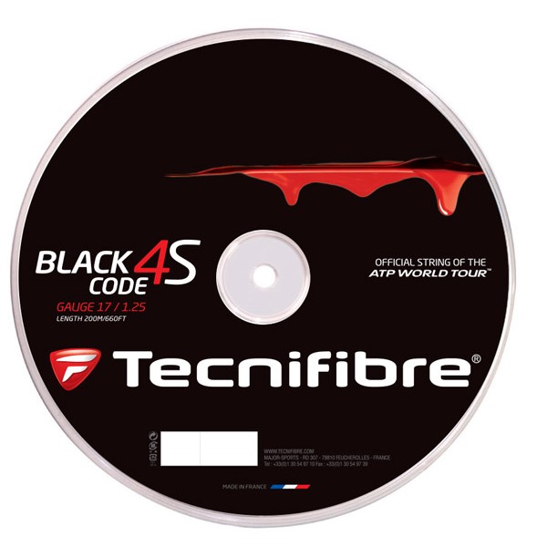 200mロール（Tecnifibre 4S ブラックコード テクニファイバー BLACKCODE 1.30mm 1.25mm 4S）各ゲージ1.20mm ガット