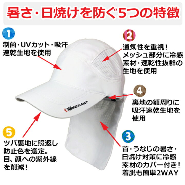 楽天市場 ウィニングショット Winningshot テニスキャップ ホワイト ネックカバー付き Winc 0011 タレ付き 帽子 テニス キャップ レディース 対策 Uv ぼうし Uvカット 首 メンズ 顔 白 吸汗速乾 スポーツ ランニング テニス帽子 テニス用品 紫外線 テニスグッズ 日よ