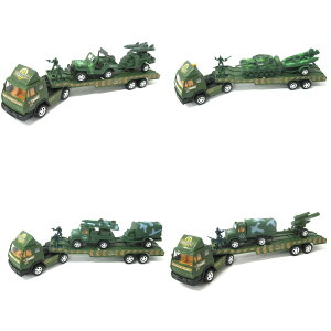 ミニカー フリクションカー ビッグミリタリートラック 4種セット ミニチュア 輸送車 トレーラー 戦車 軍用車両 トラック おもちゃ 玩具 201-282