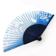 【楽天1位】 扇子 おしゃれ レディース 女性 メンズ 高級 シルク さくら・ねこ ブルー 504-342