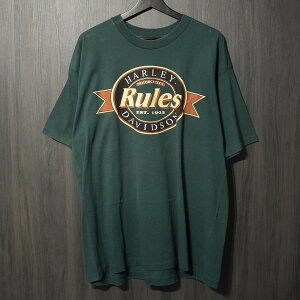 90s VINTAGE Harley Davidson  Rules Green  HD XL �n�[���[�_�r�b�h�\�� ����T�V���c �O���[��