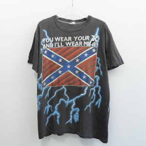 90s VINTAGE TEE American Thunder  Flag  Faded Tag XL �A�����J���T���_�[ ���� T�V���c �u���b�N