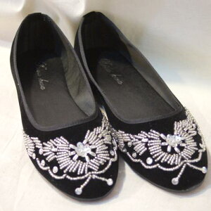 中国伝統・ビーズシューズ 銀ビーズ