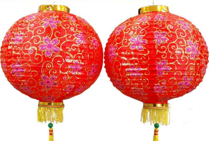 吉祥 桜藤桃花 布紅灯 ランタン 1個 径35cm 天宝堂 吉祥 五連ランタン飾り 小サイズ