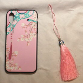 Apple iPhone XS 専用 中華風ケース1 ストラップ付属 ピンク色