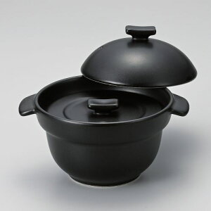 黒釉1人用ご飯鍋1合炊(中蓋付) 19×φ16×12.5cm(身9.5cm) 407-158/業務用/新品/小物送料対象商品