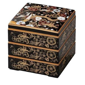お重箱 6.5寸彩校倉重 黒 折鶴 3段/業務用/新品/小物送料対象商品