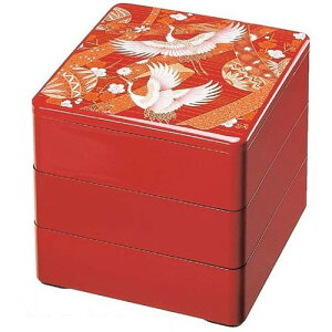 お重箱 7.5寸 深型重 朱 手まり鶴 3段/業務用/新品/小物送料対象商品
