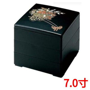 お重箱 7.0寸 彩重 黒 花車 3段/業務用/新品/小物送料対象商品