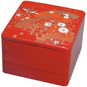 お重箱 8.0寸重 朱 扇面 3段/業務用/新品/小物送料対象商品